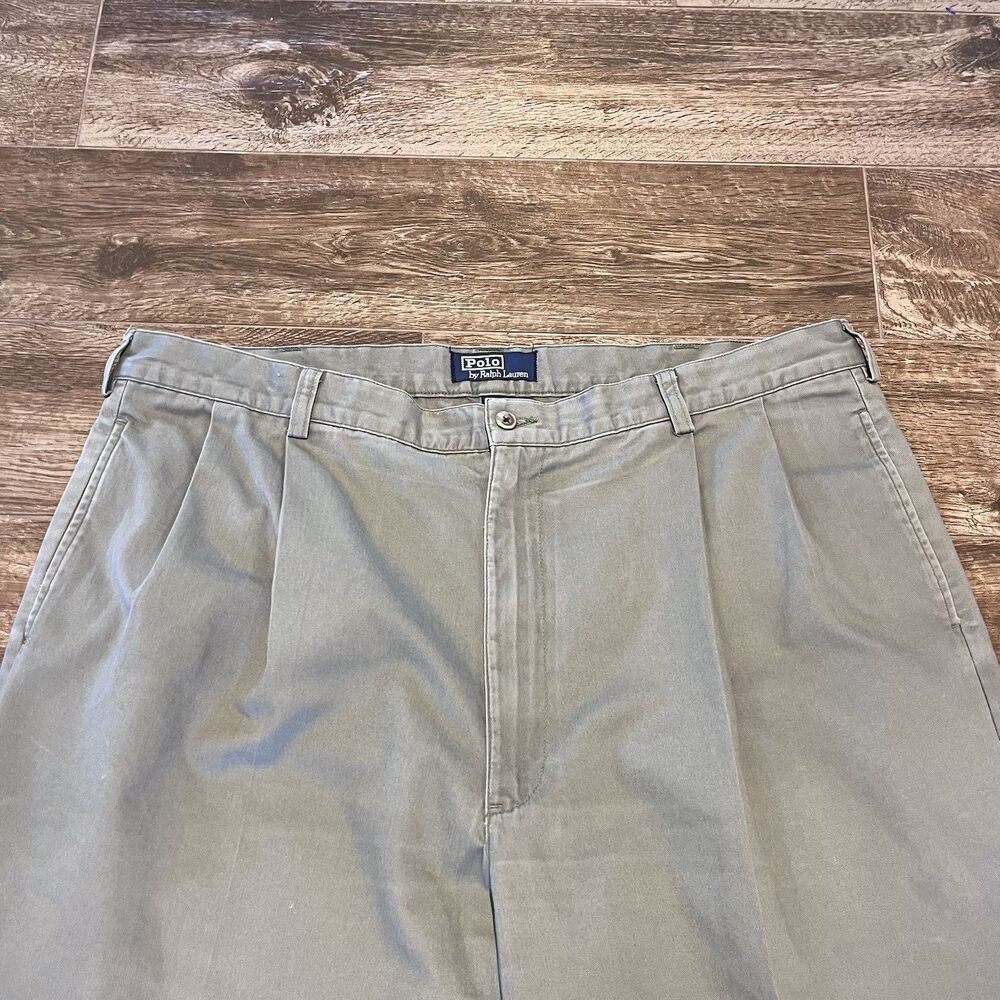 VTG Polo Ralph Lauren Pants Mens 42x32 Green Pant Pleated Cuffed Classic 90s - Picture 3 of 12